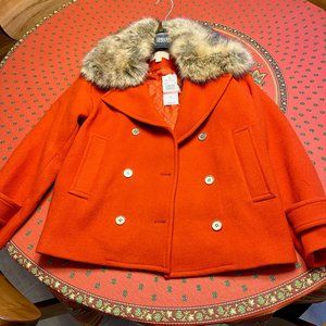 Faux Fur Trim Wool Peacoat - Michael KORS - Red XS